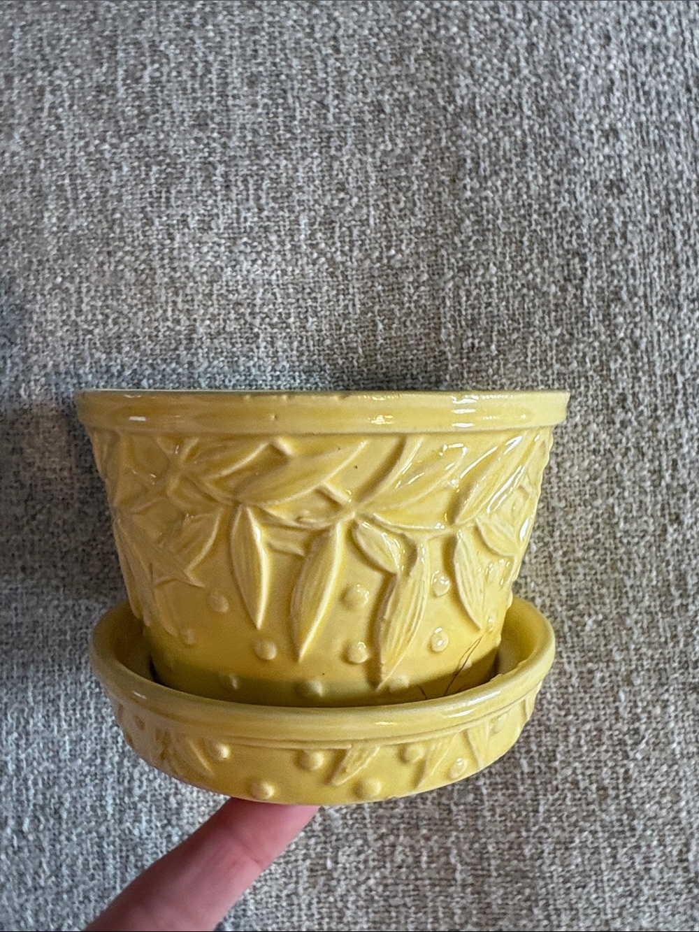 Vintage McCoy Pottery Yellow Floral Planter with Saucer USA Ceramic Flower Pot